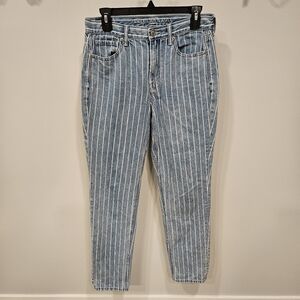 American Eagle Jeans Womens 4 Long Blue White Striped Mom Jean Hi Rise